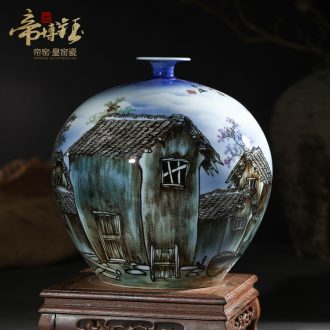 Master of jingdezhen ceramics hand-painted pastel blue lake town pomegranate bottles of modern home decoration handicraft furnishing articles
