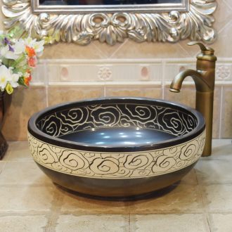Jingdezhen ceramic lavatory basin basin art on the sink basin basin carved matte enrolled black clouds