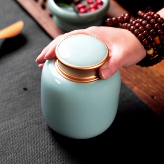 Tea pu 'er tea cans ceramic metal portable home longquan celadon porcelain jar sealing large tea POTS