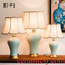 Modern new Chinese style full copper ceramic desk lamp hand - made bamboo hotel decorated living room bedroom berth lamp 1036 study