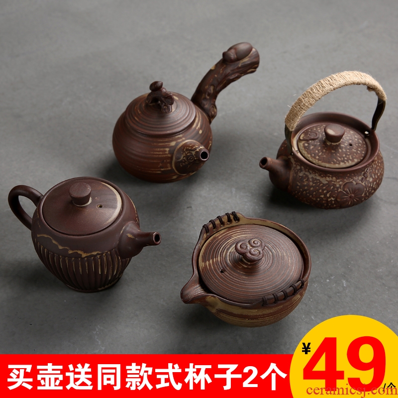 Passes on technique the coarse pottery up side put the teapot restoring ancient ways single pot of Japanese ceramics kung fu tea set household girder pot to send 2 cups