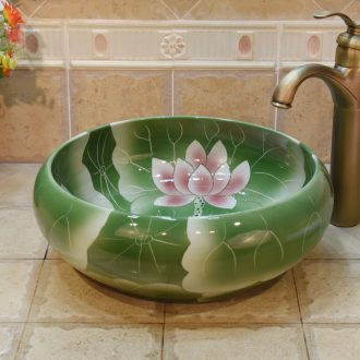Jingdezhen ceramic art basin type, shallow green lotus lavatory basin stage basin sink