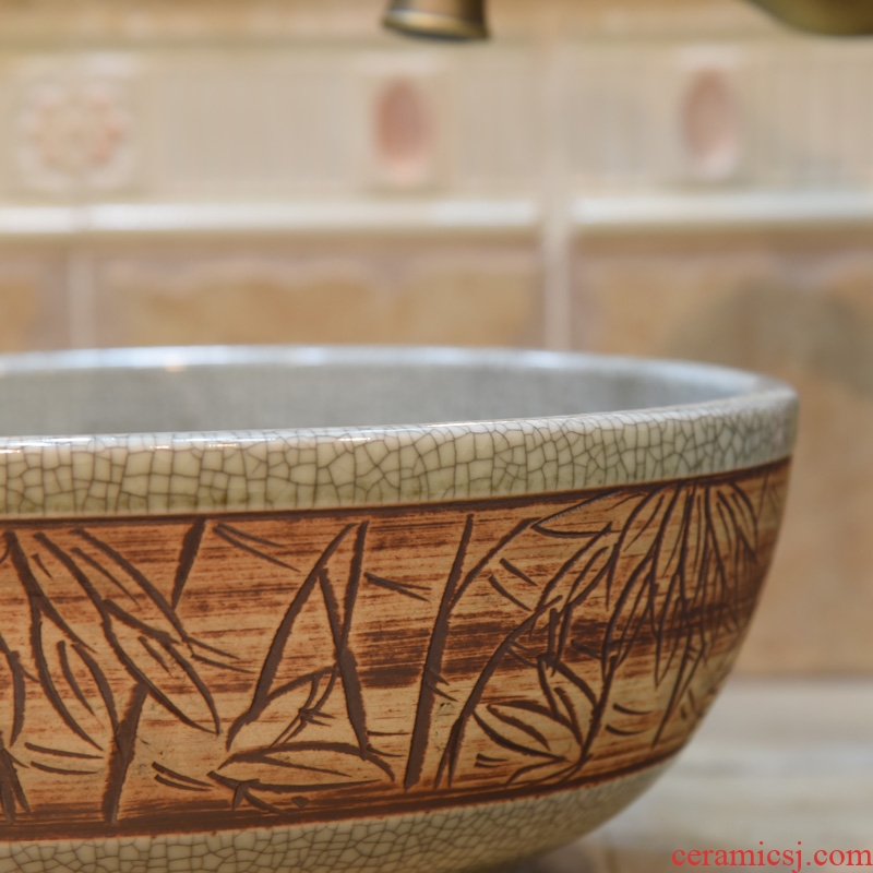 Jingdezhen ceramic stage basin lavatory basin, art basin sink basin small crack 35 cm bamboo leaves