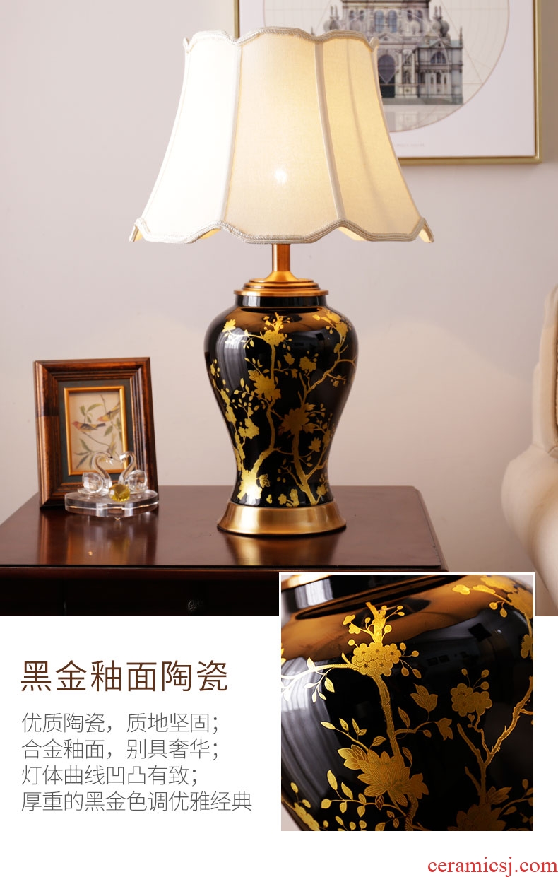 American ceramic checking ceramic retro study living room desk lamp of bedroom the head of a bed creative fashion decoration lamp