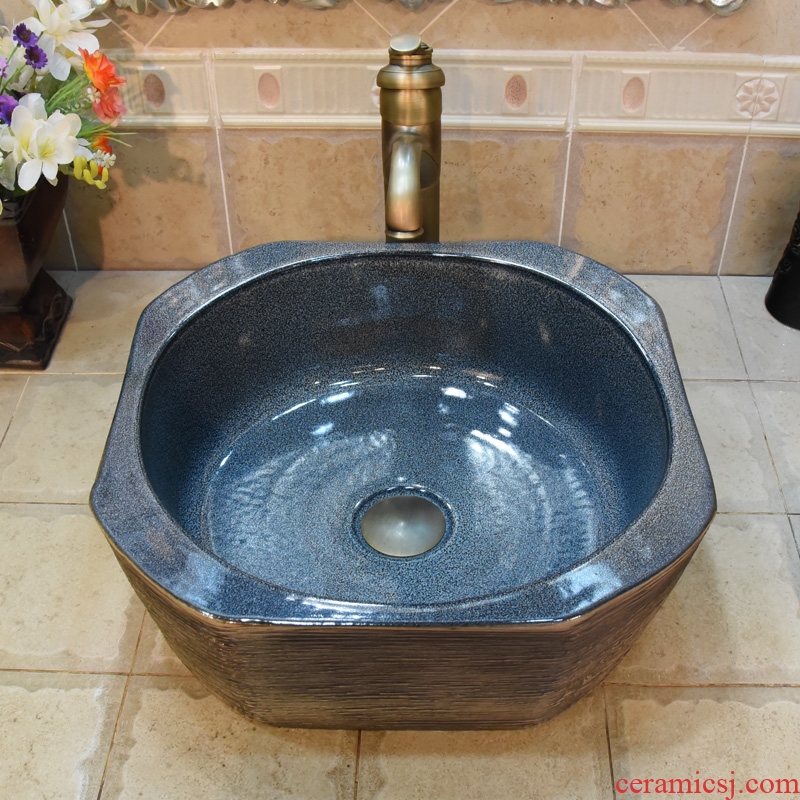 Jingdezhen ceramic wash basin stage basin sink art anise diamond shaped variable blue glaze jump cut