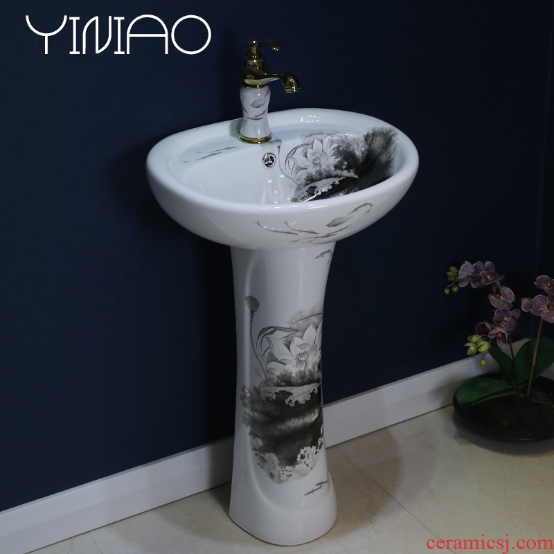 Pillar lavabo toilet basin basin ink lotus one Pillar type lavatory floor art ceramics