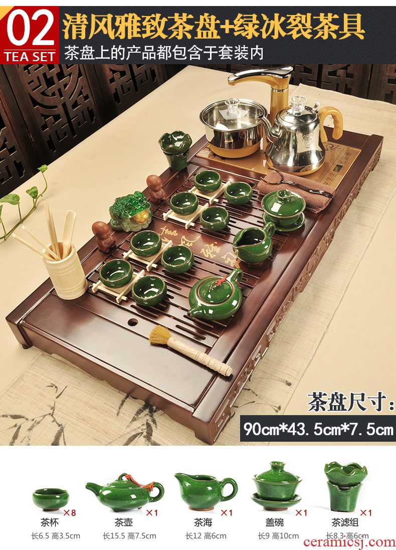 Beauty cabinet violet arenaceous kung fu tea tea set ceramic household solid wood tea sets tea tea tray of a complete set of fully automatic