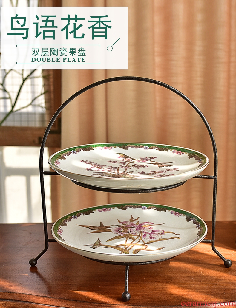 Double murphy American country of new Chinese style ceramic bowl sitting room tea table, wrought iron 'lads' Mags' including nuts, snack plate of home furnishing articles