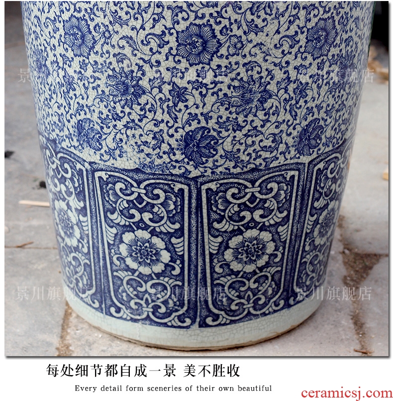 Jingdezhen blue and white ceramics hand - made peony landing big vase home sitting room adornment hotel furnishing articles - 544137610416