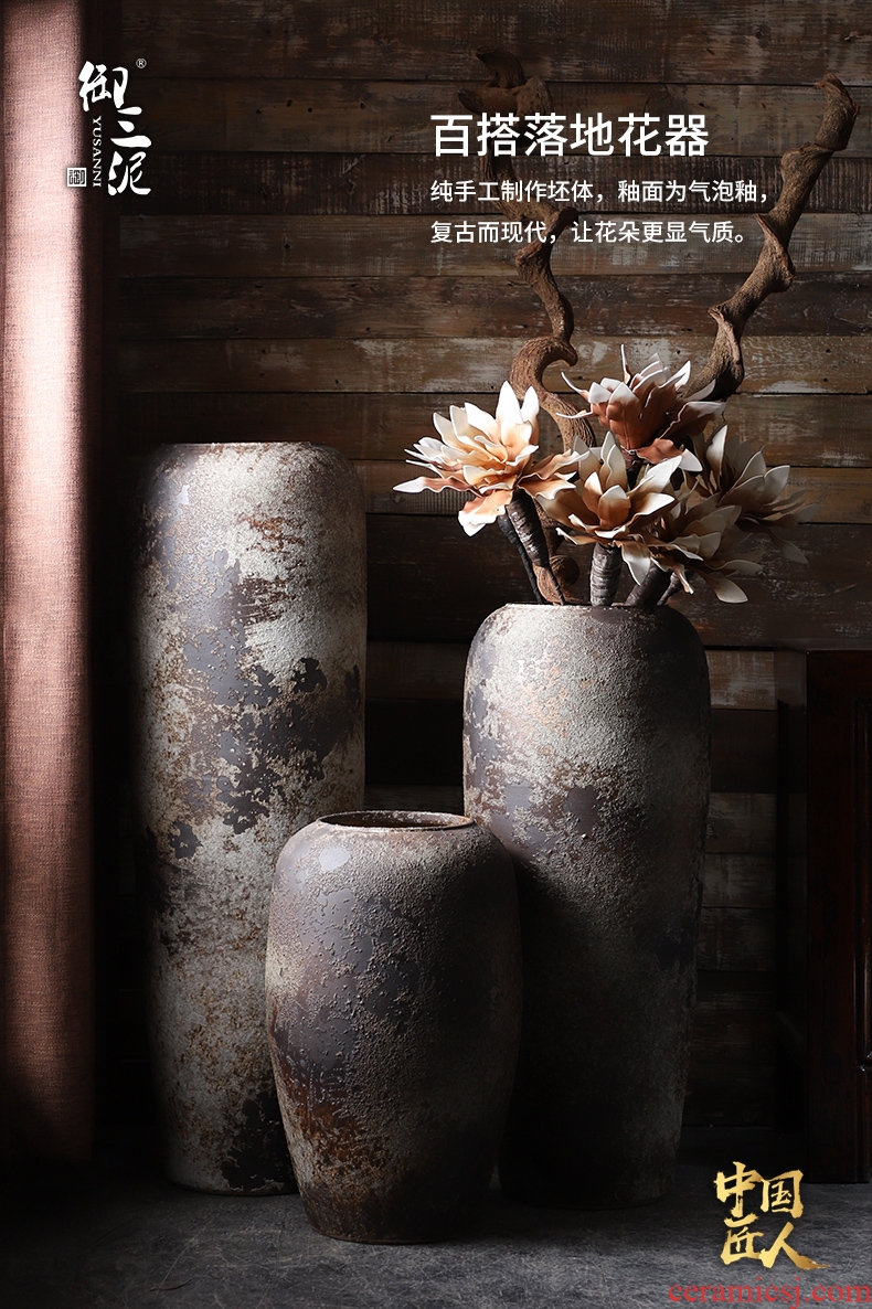 Jingdezhen ceramics hand - carved antique Chinese shadow blue glaze vase home furnishing articles large sitting room - 569804176857