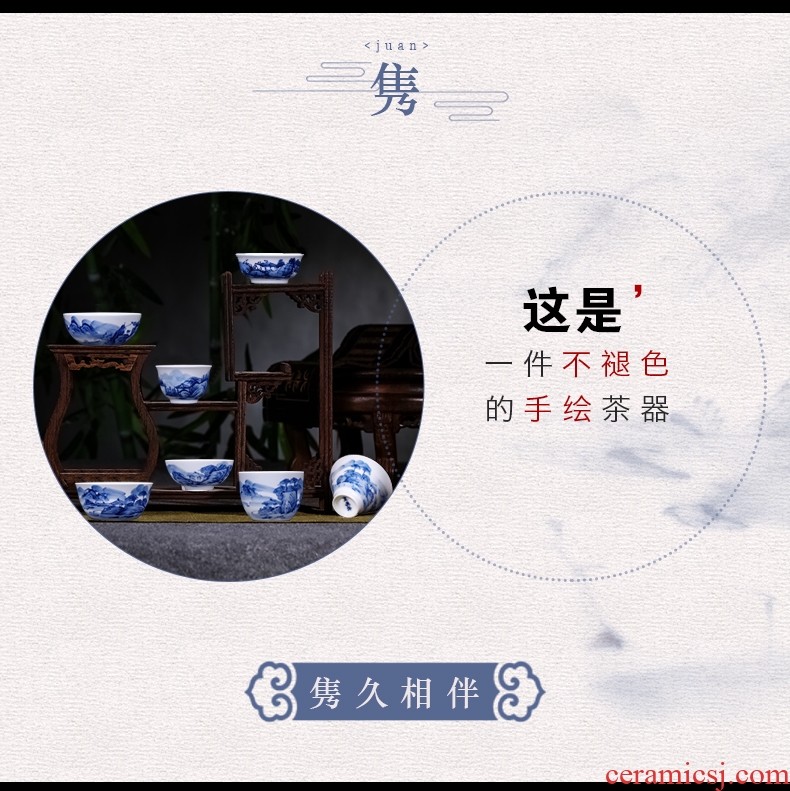Jingdezhen ceramic masters cup kung fu tea cups small blue and white landscape tea sample tea cup bowl hand - made personal single CPU
