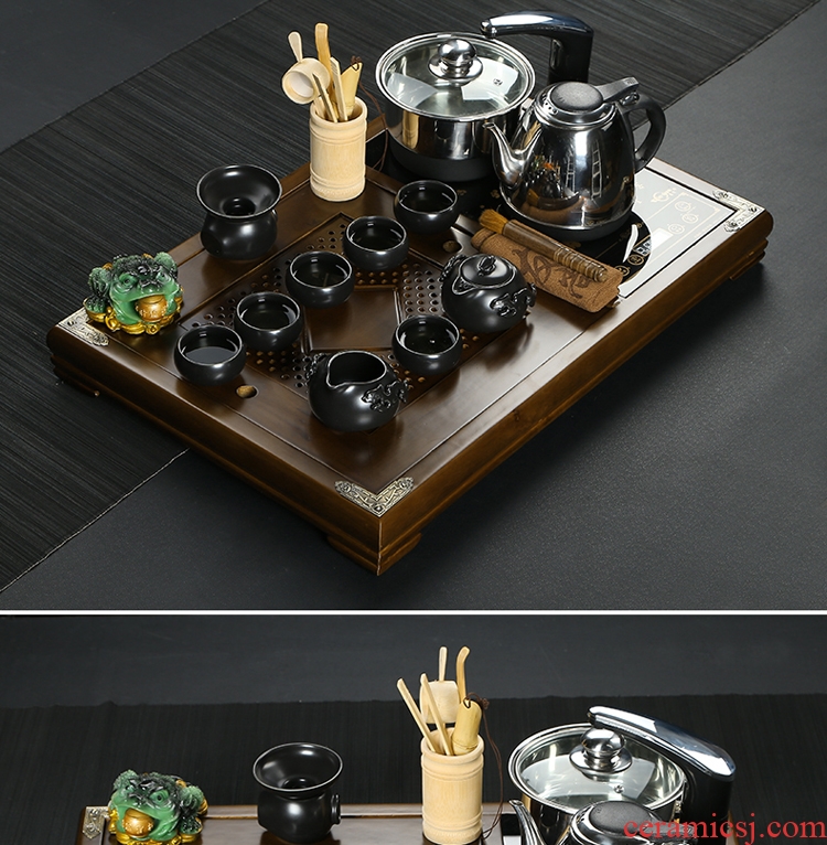 Friends is a complete set of ceramic kung fu tea set suits your kiln household solid wood tea tray tea four unity induction cooker tea tray
