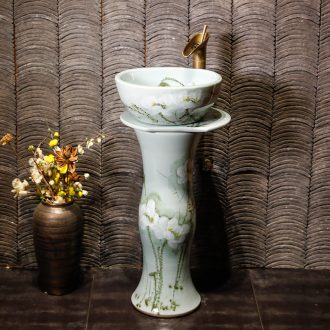 Ceramic column type lavatory basin integrated toilet floor balcony art basin vertical to the sink