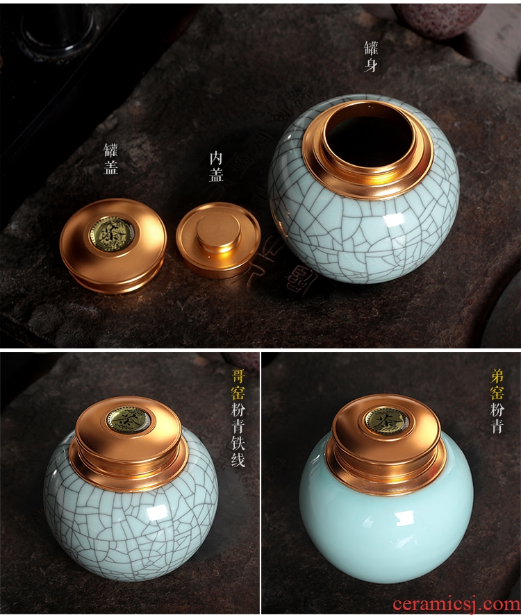 Tea pu 'er Tea as cans ceramic metal portable household longquan celadon seal large caddy fixings ceramic pot