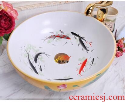 Jingdezhen ceramic art basin of red and white lotus pond carp basin ceramic basin to the stage of the basin that wash a face to the sink