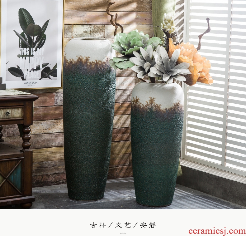 Ground vase Chinese style restoring ancient ways in dry flower porcelain sitting room hotel villa large ceramic furnishing articles manual coarse pottery - 570899050183