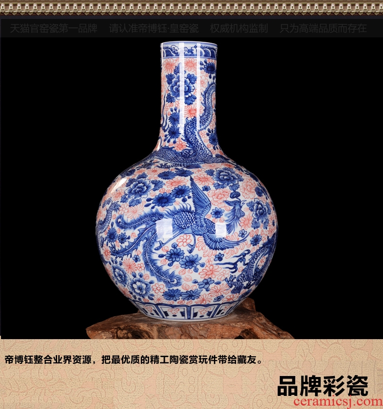 Jingdezhen high-end antique hand-painted blue-and-white ceramics longfeng vase sitting room home decoration craft mei bottles of furnishing articles