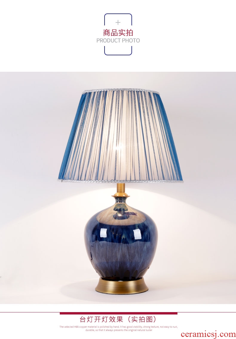 American simple ceramic desk lamp of bedroom the head of a bed kiln all copper blue new sitting room adornment lamps and lanterns that move light sweet