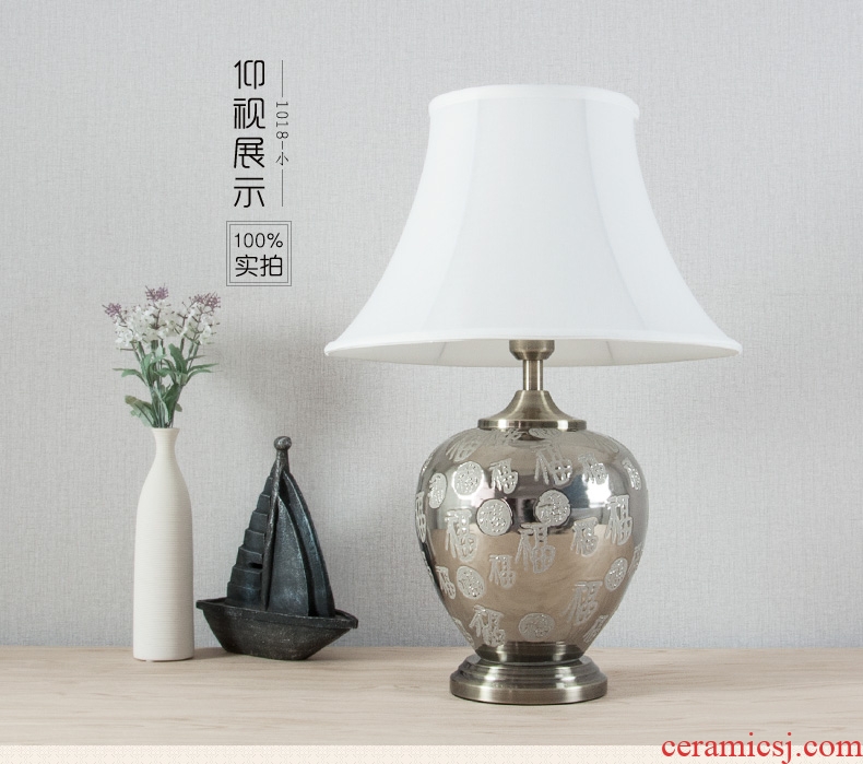 Ceramic lamp sitting room bedroom study modern new Chinese wind simple hand - made bamboo decorative lamps and lanterns of the head of a bed, 1065