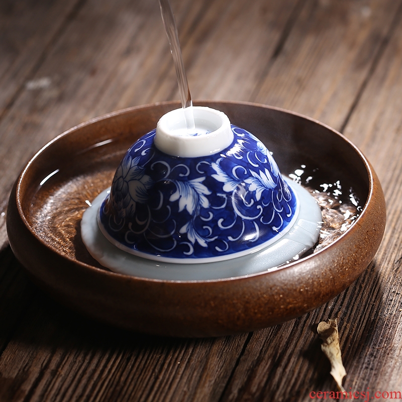 Jingdezhen ceramics small blue and white porcelain teacup kung fu tea masters cup tea cup tea cup by hand