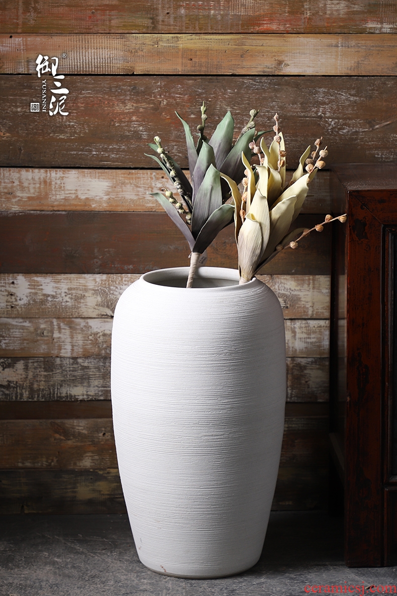 Jingdezhen ceramic vases, flower arrangement sitting room ground large dried flowers, white ceramic porcelain ornaments porch decoration - 570722363579