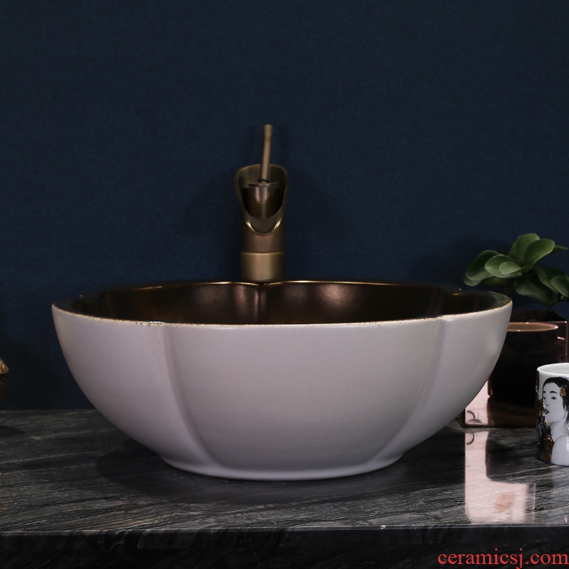 Gold cellnique lavabo stage basin ceramic art basin to wash face basin industrial wind restoring ancient ways the petals of the basin that wash a face