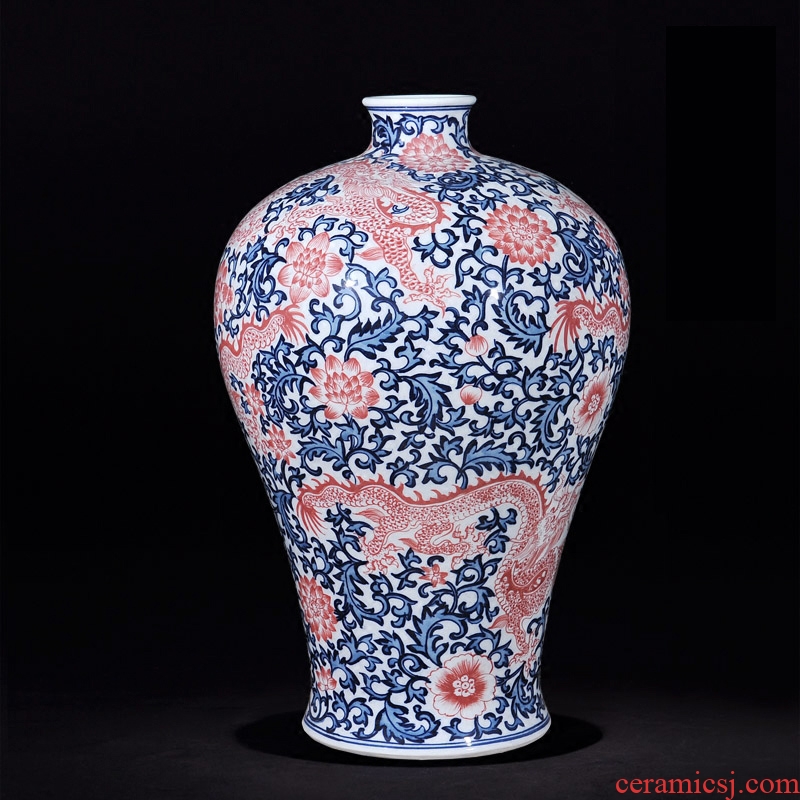 Antique hand-painted porcelain of jingdezhen ceramics youligong red dragon wear purple flower plum bottle handicraft sitting room TV ark furnishing articles