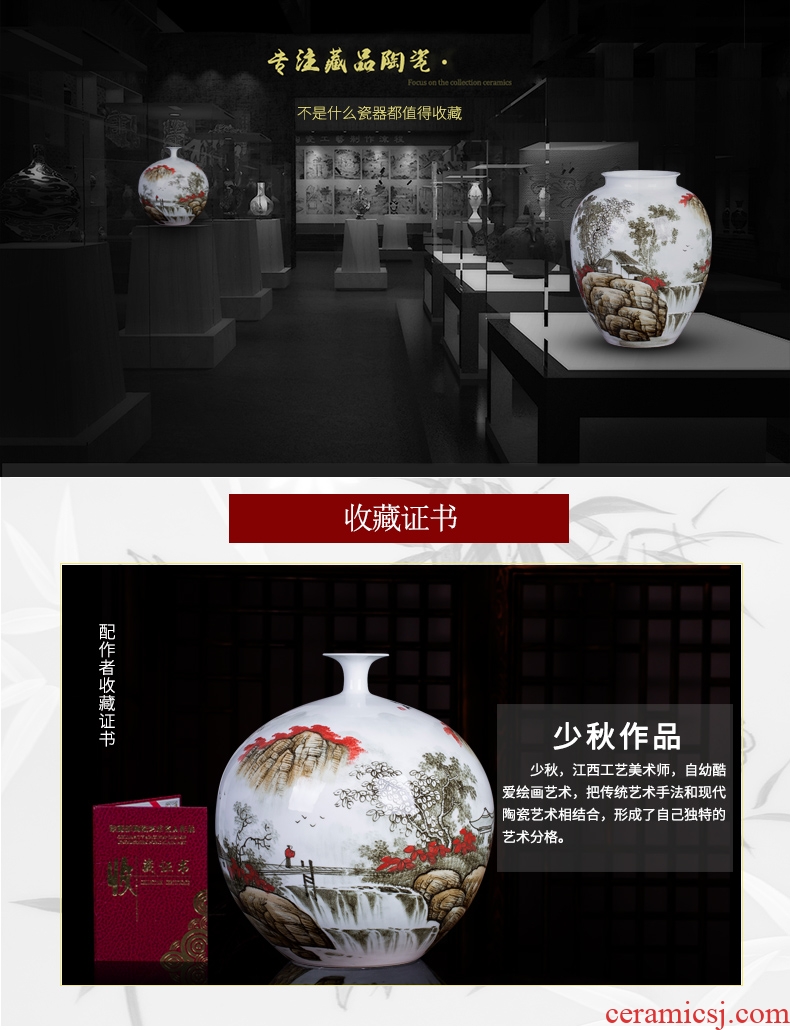Jingdezhen ceramics Chinese mountains and rivers xiuse landing place sitting room hotel decoration decoration hand - made big vase - 569127166339