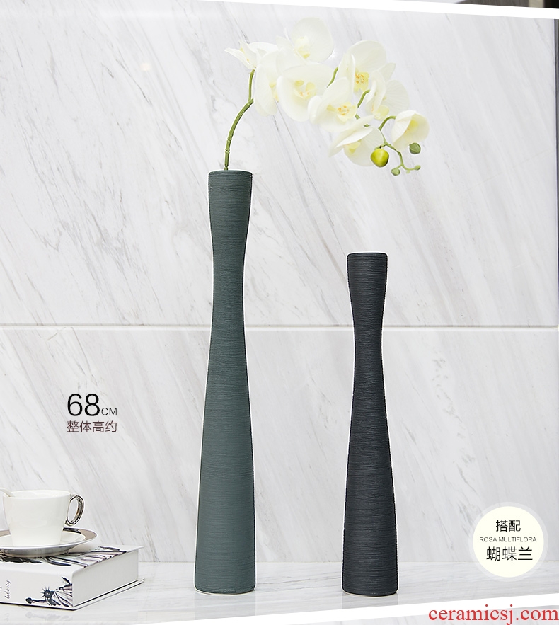 Manual ground ceramic vase black Chinese style living room hotel big TangHua furnishing articles household soft adornment restoring ancient ways - 558781186104