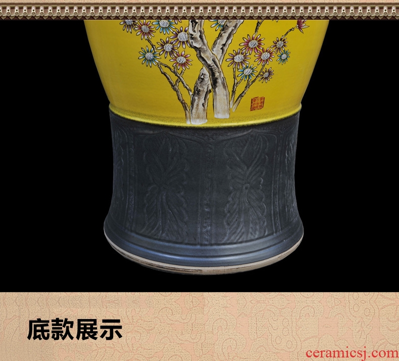 Jingdezhen ceramics imitation the qing qianlong yellow scramble for household adornment see live big flower vase sitting room place - 537513453211