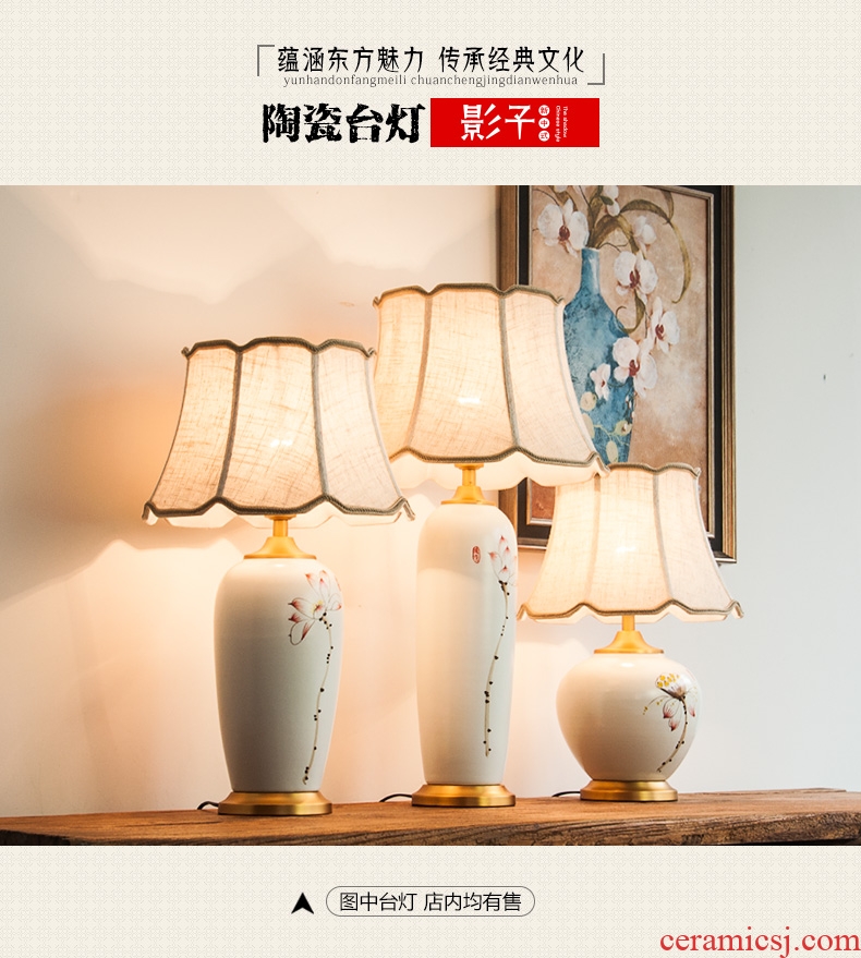 Modern Chinese style full copper ceramic desk lamp sitting room bedroom bed hotel study rooms hand - made decorative lamps and lanterns is 1056