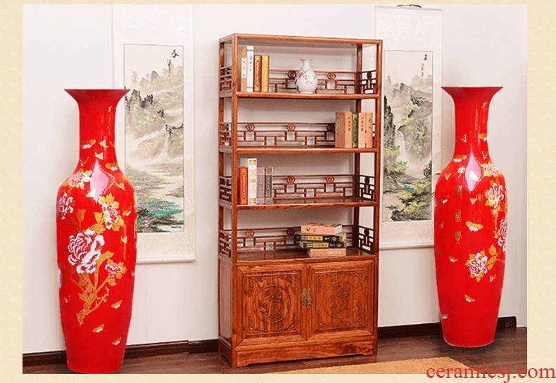 Jingdezhen ceramics of large red vase European - style villa living room decoration furnishing articles 1.2 meters large opening - 3781458584