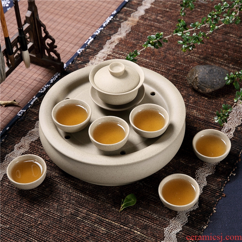 Qiu childe household of Chinese style restoring ancient ways ceramic coarse pottery tureen kung fu tea cup water tea tray set office