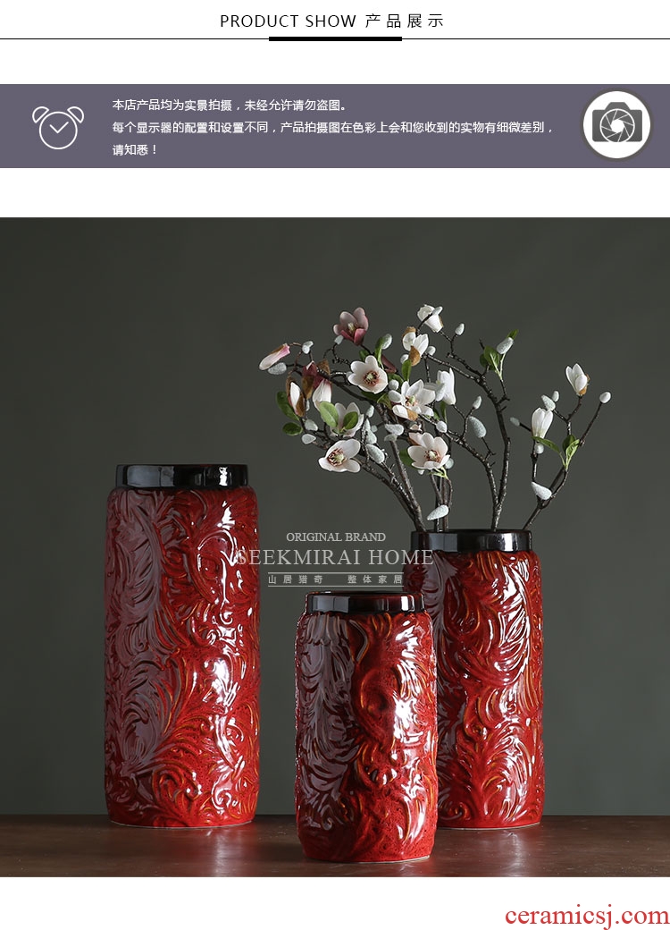 Modern European style show the sitting room adornment large vases, ceramic vase floral outraged to restore ancient ways of carve patterns or designs on woodwork embossment straight bottle - 549321624976