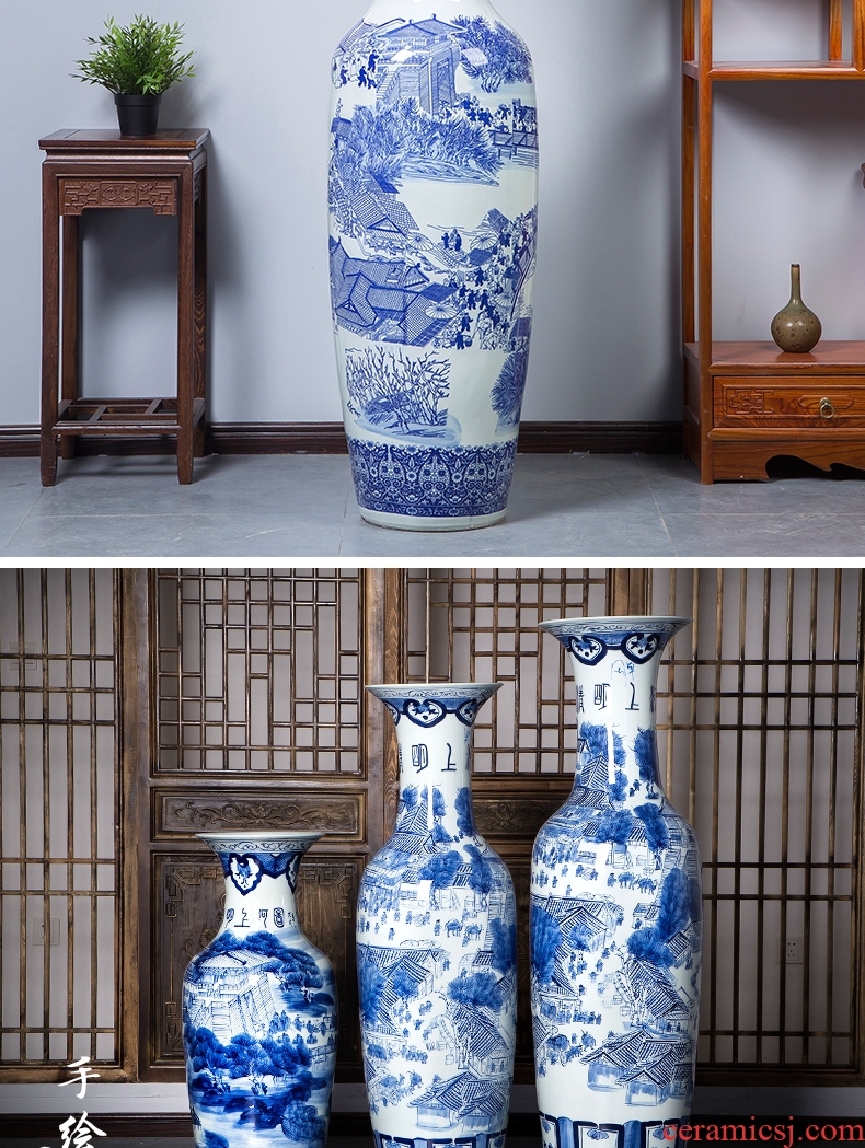 New Chinese style living room hand big vases, pottery and porcelain of jingdezhen blue and white porcelain rich ancient frame office furnishing articles - 569155893049 ornament