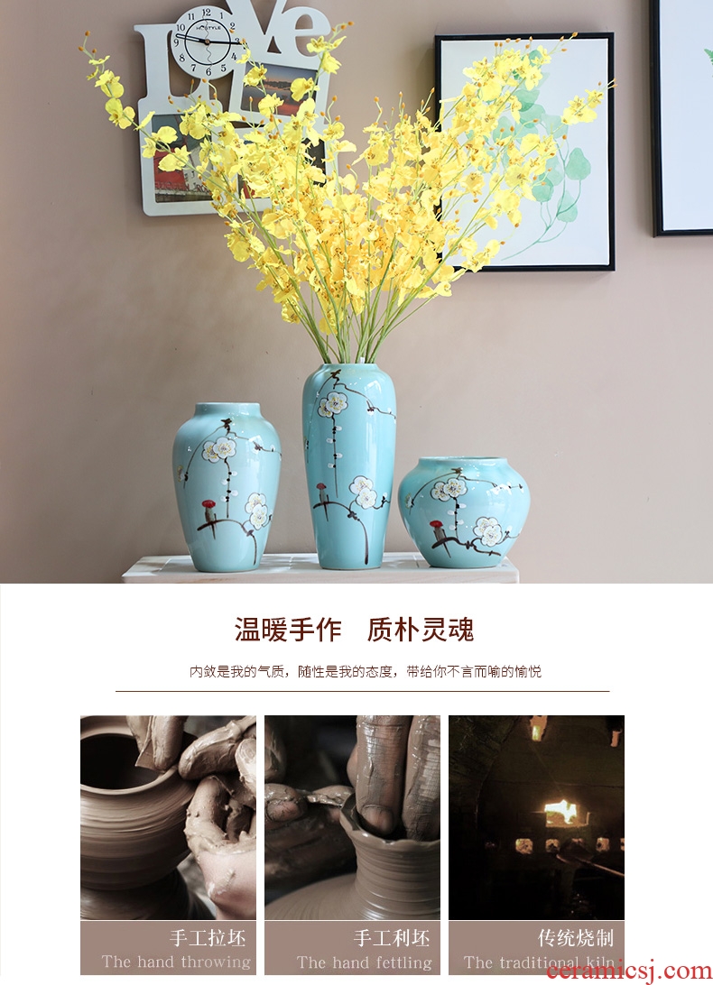 Jingdezhen hand - made powdery cyan name plum flower ceramic vases, Chinese style living room TV cabinet household adornment handicraft furnishing articles