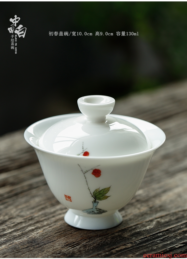 JiaXin dehua white porcelain collection model of hand into the old tea 】 【 manual three tureen suet jade hand - made ceramic bowl
