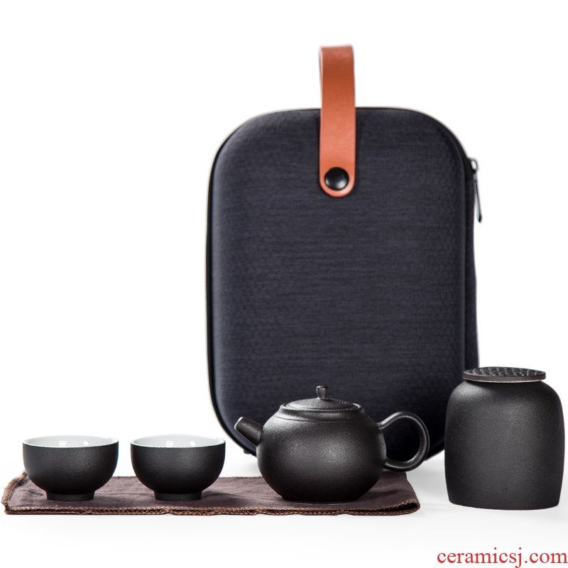 Travel Tang Xian kung fu tea set ceramic Japanese contemporary and contracted tea portable tea, a pot of two cups of black