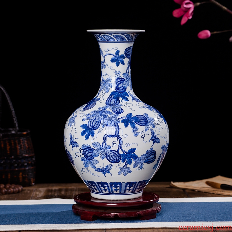 Jingdezhen ceramics antique blue and white porcelain vases, flower, modern home sitting room TV ark, crafts