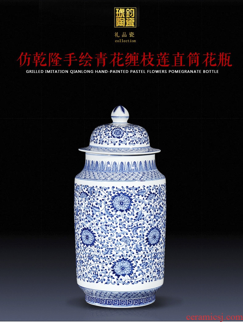 Checking antique blue and white porcelain of jingdezhen ceramics general tank storage tank furnishing articles of Chinese style living room decoration decoration