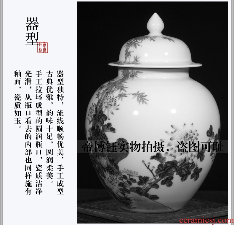 Jingdezhen ceramic furnishing articles hand-painted blue and white porcelain vase painting of flowers and big sitting room flower arrangement of Chinese style porch decoration - 567207731077