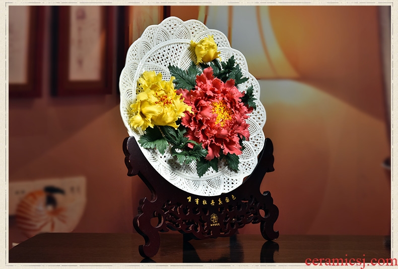 Oriental soil creative ceramic flower hang dish furnishing articles of Chinese style living room rich ancient frame desktop decoration plate handicraft