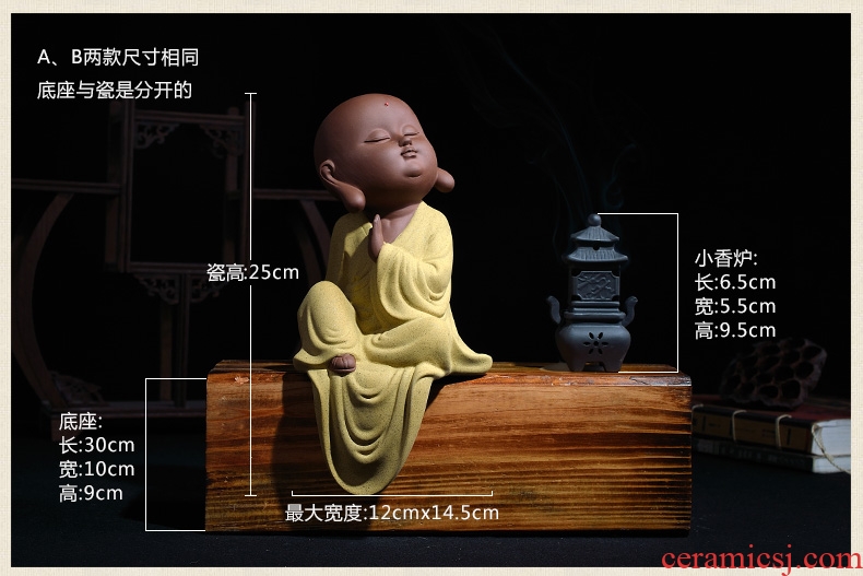 Oriental clay ceramic little novice monk zen furnishing articles desktop accessories/wisdom young monk Chinese study