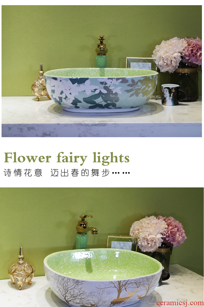 On the ceramic bowl for wash gargle lavabo household elliptic green art basin bathroom sinks basin