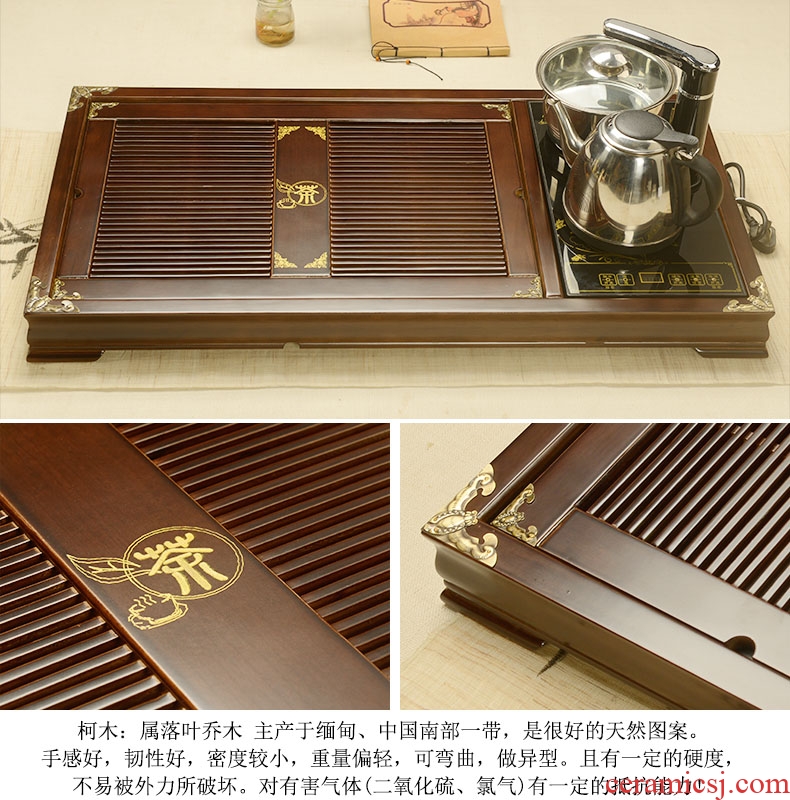 Beauty cabinet kung fu tea set suit household purple ceramic cup teapot sharply ebony stone solid wood tea tea tray