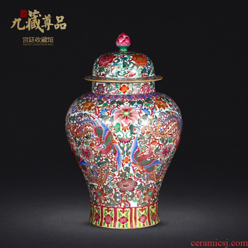 Jingdezhen porcelain vases, antique hand-painted enamel wire inlay fuels the general double phoenix wear purple flower pot home furnishing articles