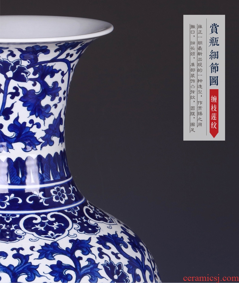 Jingdezhen ceramic furnishing articles hand-painted blue anaglyph large vases, flower arrangement of Chinese style porch sitting room adornment handicraft - 568459876374