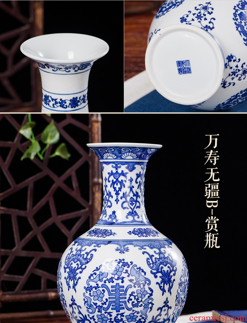 Jingdezhen ceramics antique blue and white porcelain vases, flower, modern home sitting room TV ark, crafts