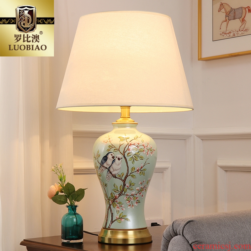 The Desk lamp of bedroom the head of a bed lamp, I and contracted creative new Chinese style living room warm and romantic home adjustable light ceramic lamp
