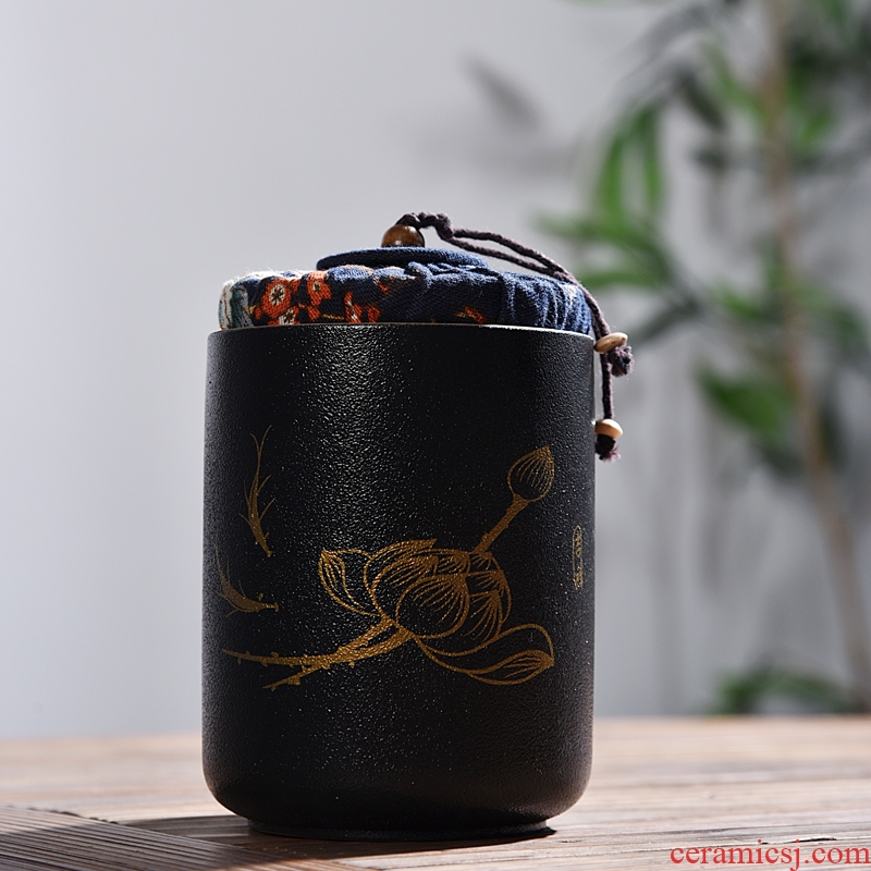 Quiet life coarse pottery tea pot black pottery ceramic seal tank mini portable storage puer tea POTS